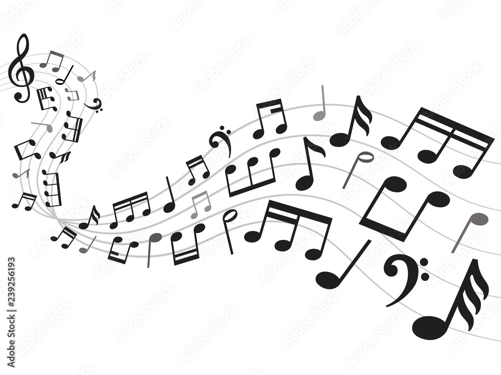 Musical notes background. Music notation sheet, sound melody and note ...