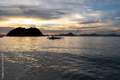 Beautiful sunset on the Maremegmeg Beach at El Nido, Palawan