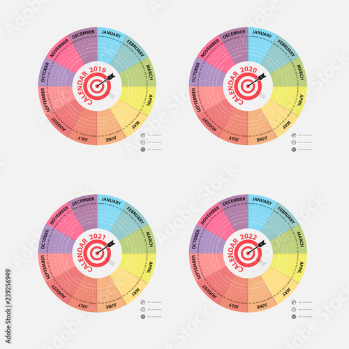 Calendar 2019, 2020, 2021 and 2022 Calendar template.Calendar design.Yearly calendar vector design stationery template.Vector illustration.