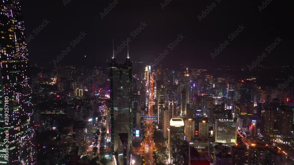 night illumination shenzhen city downtown traffic street aerial panorama 4k china night illumination shenzhen city downtown traffic street aerial panorama 4k china