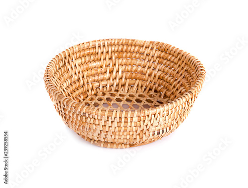 Basket wicker on isolated white background.