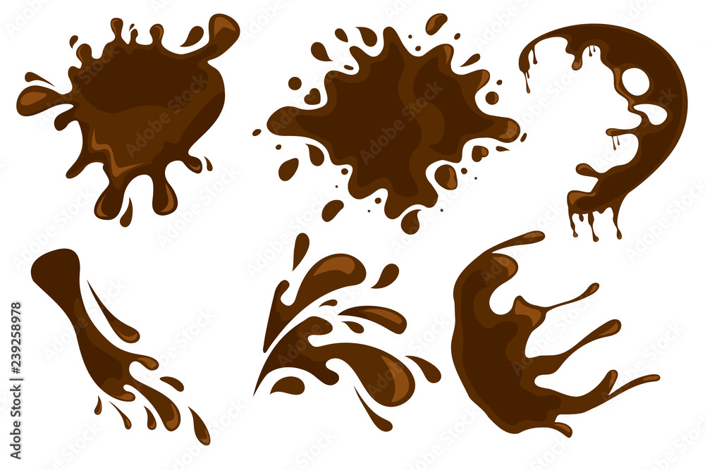 Coffee and chocolate drips and splashes on white background. Vector eps10 illustration
