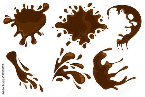 Coffee and chocolate drips and splashes on white background. Vector eps10 illustration