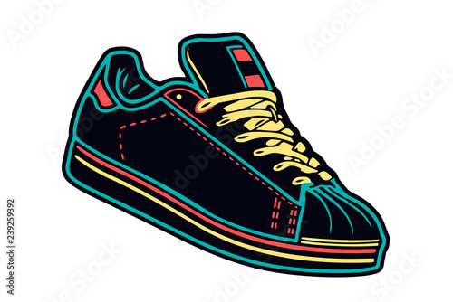 Creative isolated illustration of sneakers running, walking, shoes, style backgrounds. Vector concept element icon in cartoon style on isolated white background