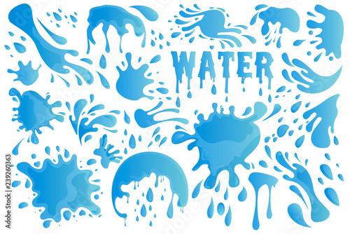 Fototapeta Niebieska kropla wody lub element dekoracyjny zestawu rozpryskowego Zawiera kroplę, rozpryskiwanie, kroplę deszczu i łzę. Ilustracja wektorowa eps10