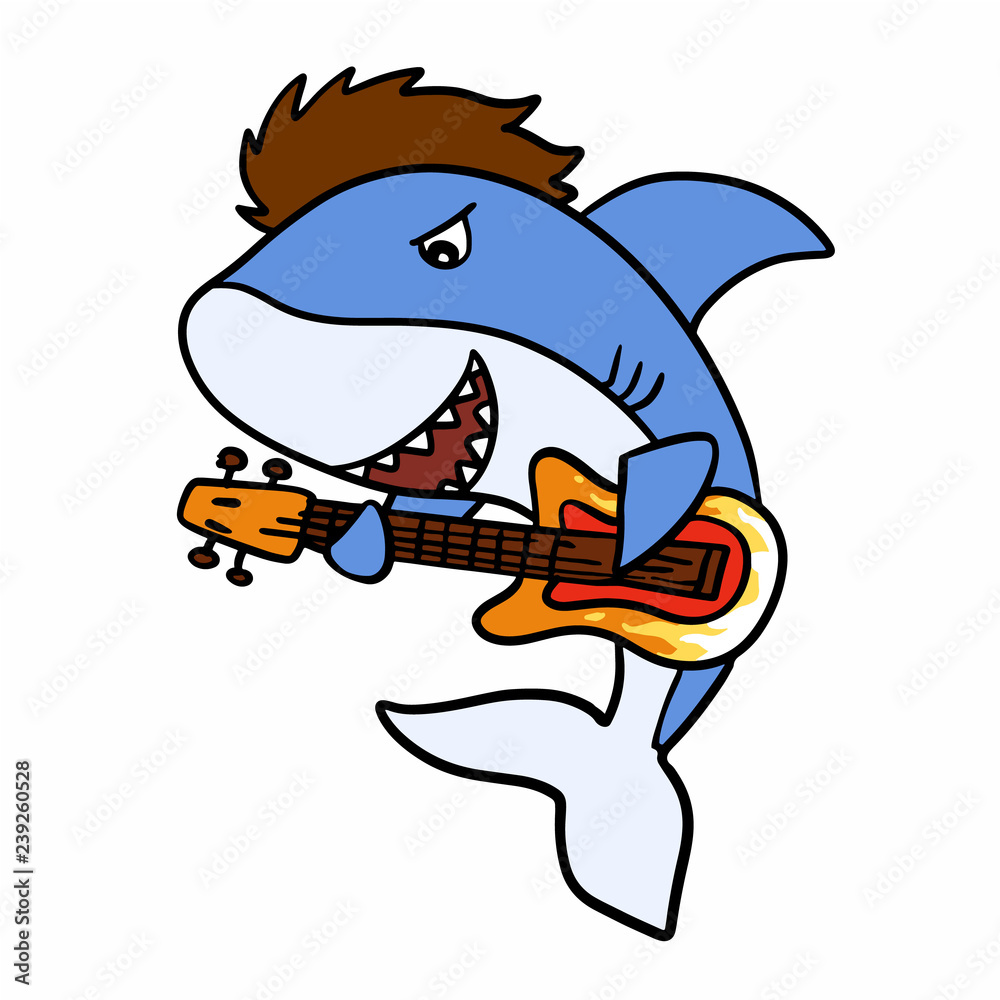Guitarrist shark cartoon - Funny shark Stock Vector | Adobe Stock