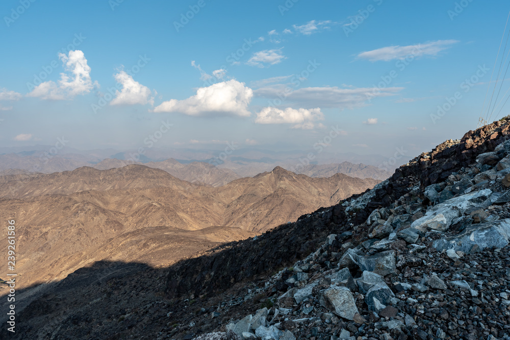 Fototapeta premium United Arab Emirates mountains view form Wadi Al Qor to Buraq Dam highest place around 800 meters