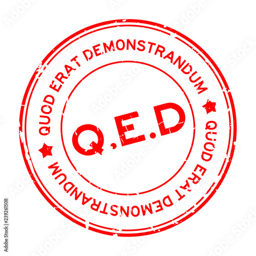 Grunge red Q.E.D. (abbreviation of Quod Erat Demonstrandum) word round rubber seal stamp on white background