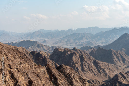 United Arab Emirates mountains view form Wadi Al Qor to Buraq Dam highest place around 800 meters © hossein1351