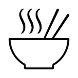 Hot ramen or pho noodle soup bowl with chopsticks and smoke line art vector icon for food apps and websites