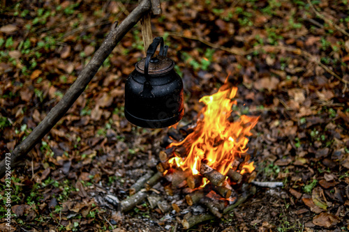 Wallpaper Mural Old teapot boils on campfires Torontodigital.ca