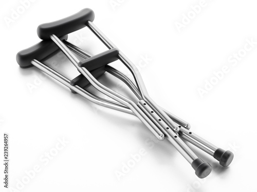 Fotografie, Tablou Crutches isolated on white background. 3D illustration