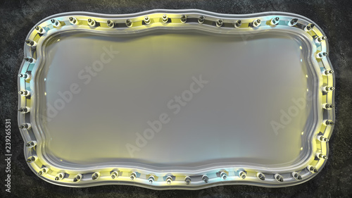 Blank light board with shiny lightbulbs 3D render illustration