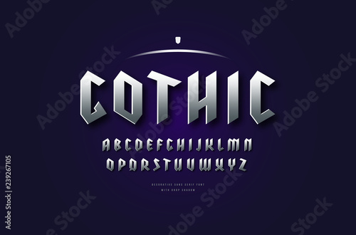 Silver colored and metal chrome sans serif font