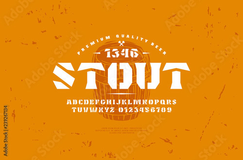 Stencil-plate serif font and craft beer label template