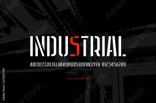 Stock vector stencil-plate sans serif narrow font