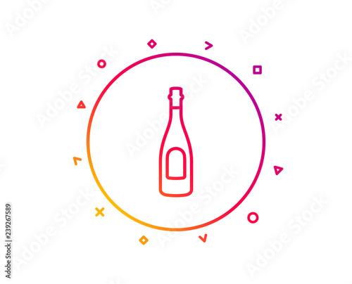 Champagne bottle line icon. Anniversary alcohol sign. Celebration event drink. Gradient pattern line button. Champagne icon design. Geometric shapes. Vector