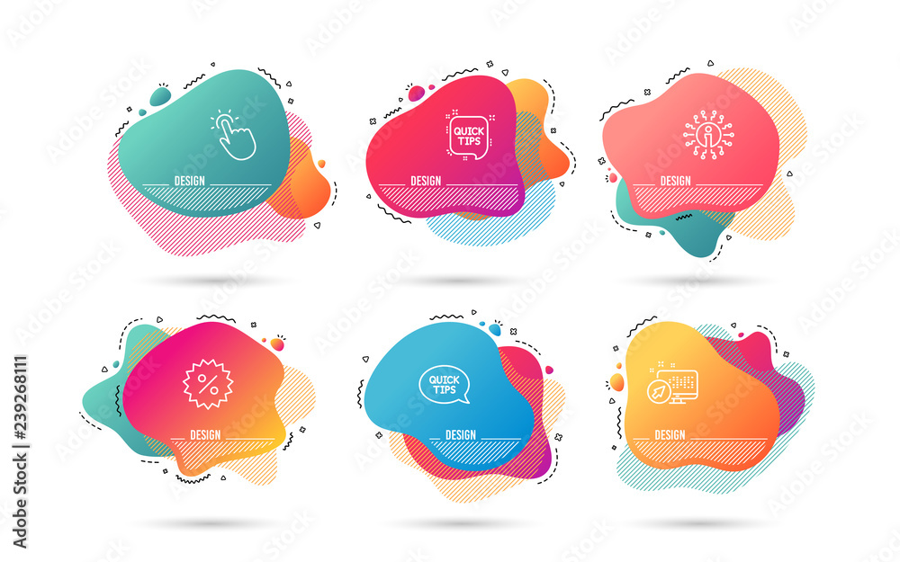 Dynamic liquid shapes. Set of Quick tips, Discount and Quickstart guide icons. Touchpoint sign. Helpful tricks, Special offer, Touch technology. Gradient banners. Fluid abstract shapes. Vector Dynamic liquid shapes. Set of Quick tips, Discount and Quickstart guide icons. Touchpoint sign. Helpful tricks, Special offer, Touch technology. Gradient banners. Fluid abstract shapes. Vector