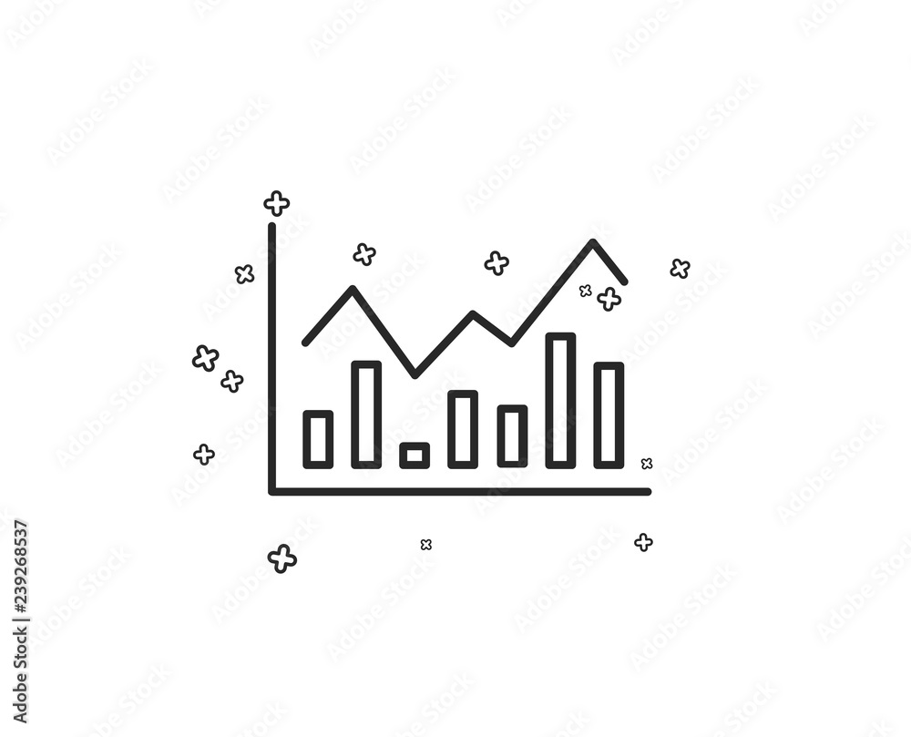 Financial chart line icon. Economic graph sign. Stock exchange symbol. Business investment. Geometric shapes. Random cross elements. Linear Infochart icon design. Vector