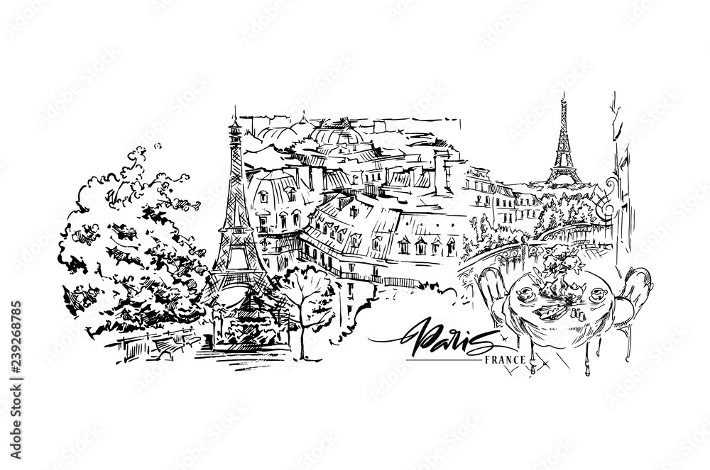 Paris vector illustration. Hand drawn vector artwork.