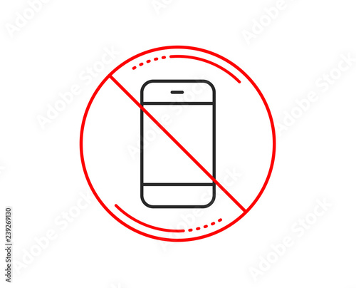 No or stop sign. Smartphone icon. Cellphone or Phone sign. Ð¡ommunication Mobile device symbol. Caution prohibited ban stop symbol. No  icon design.  Vector