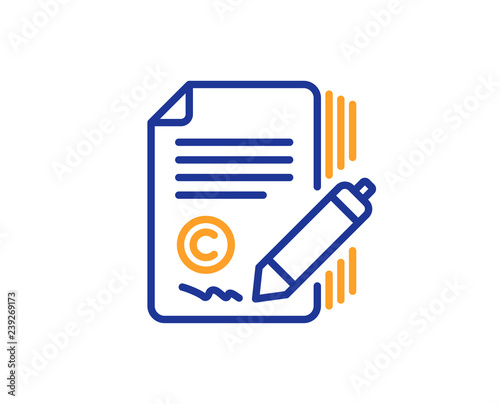 Copywriting line icon. Ð¡opyright signature sign. Feedback symbol. Colorful outline concept. Blue and orange thin line color icon. Copywriting Vector