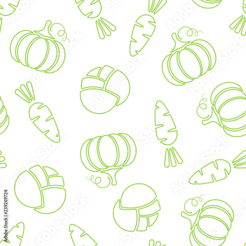 Silhouette vegetable seamless pattern vector flat illustration. Natural food pattern design with line vegetable seamless texture in green and white color for organic fabric print or wallpaper template