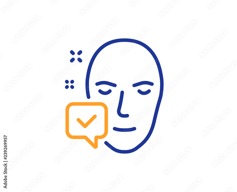 Face accepted line icon. Access granted sign. Facial identification success symbol. Colorful outline concept. Blue and orange thin line color icon. Face accepted Vector Face accepted line icon. Access granted sign. Facial identification success symbol. Colorful outline concept. Blue and orange thin line color icon. Face accepted Vector
