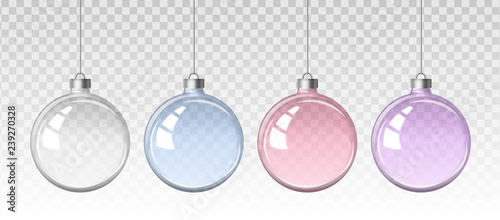 Vector realistic image of transparent New Year (Christmas) balls (decoration) of different colors. EPS 10.