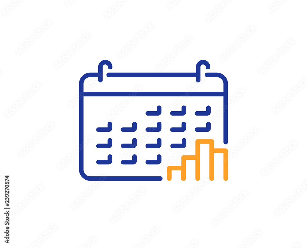 Calendar graph line icon. Column chart sign. Growth diagram symbol. Colorful outline concept. Blue and orange thin line color Calendar graph icon. Vector Calendar graph line icon. Column chart sign. Growth diagram symbol. Colorful outline concept. Blue and orange thin line color Calendar graph icon. Vector