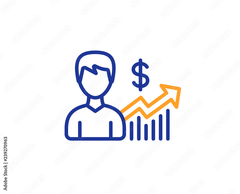Business results line icon. Dollar with Growth chart sign. Colorful outline concept. Blue and orange thin line color icon. Business growth Vector Business results line icon. Dollar with Growth chart sign. Colorful outline concept. Blue and orange thin line color icon. Business growth Vector