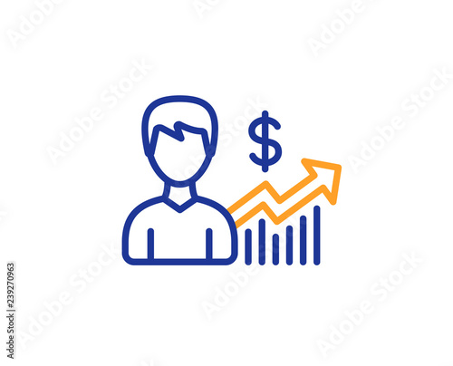 Business results line icon. Dollar with Growth chart sign. Colorful outline concept. Blue and orange thin line color icon. Business growth Vector © blankstock