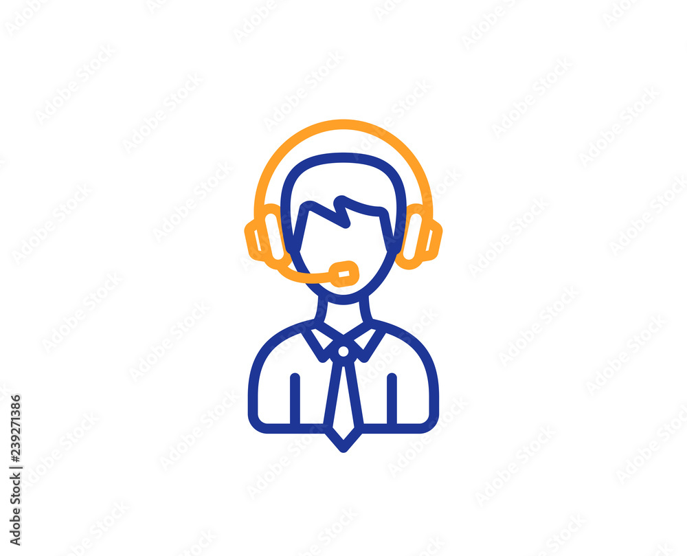Shipping support line icon. Delivery manager sign. Logistics help symbol. Colorful outline concept. Blue and orange thin line color icon. Shipping support Vector Shipping support line icon. Delivery manager sign. Logistics help symbol. Colorful outline concept. Blue and orange thin line color icon. Shipping support Vector