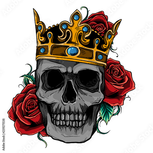 king skull with roses