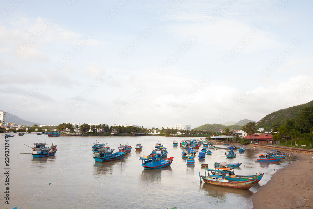 Fishing boats on the Kai River in Vietnam