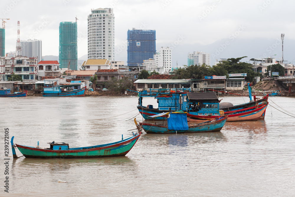 Fishing boats on the Kai River in Vietnam