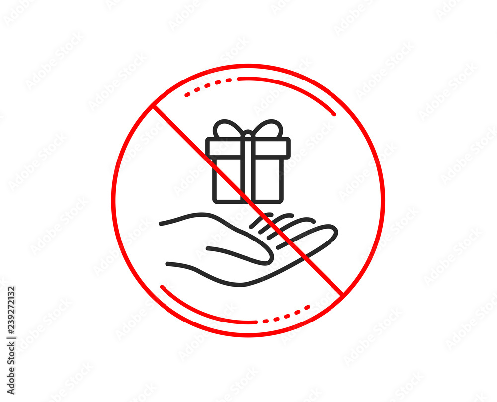 No or stop sign. Loyalty program line icon. Gift box sign. Present symbol. Caution prohibited ban stop symbol. No icon design. Vector No or stop sign. Loyalty program line icon. Gift box sign. Present symbol. Caution prohibited ban stop symbol. No icon design. Vector