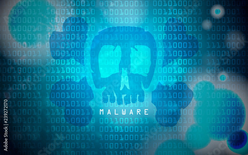 malware computer virus on blue binary code background