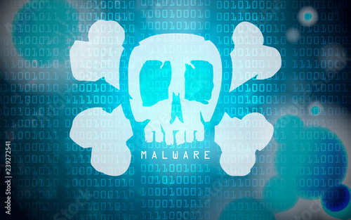 malware computer virus skull symbol binary code