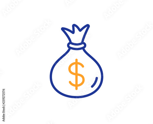 Money bag line icon. Cash Banking currency sign. Dollar or USD symbol.  Colorful outline concept. Blue and orange thin line color icon. Money bag  Vector Stock Vector | Adobe Stock