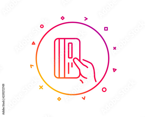 Credit card line icon. Hold Banking Payment card sign. ATM service symbol. Gradient pattern line button. Payment card icon design. Geometric shapes. Vector