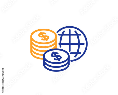 World money line icon. Global markets sign. Internet payments symbol. Colorful outline concept. Blue and orange thin line color icon. World money Vector