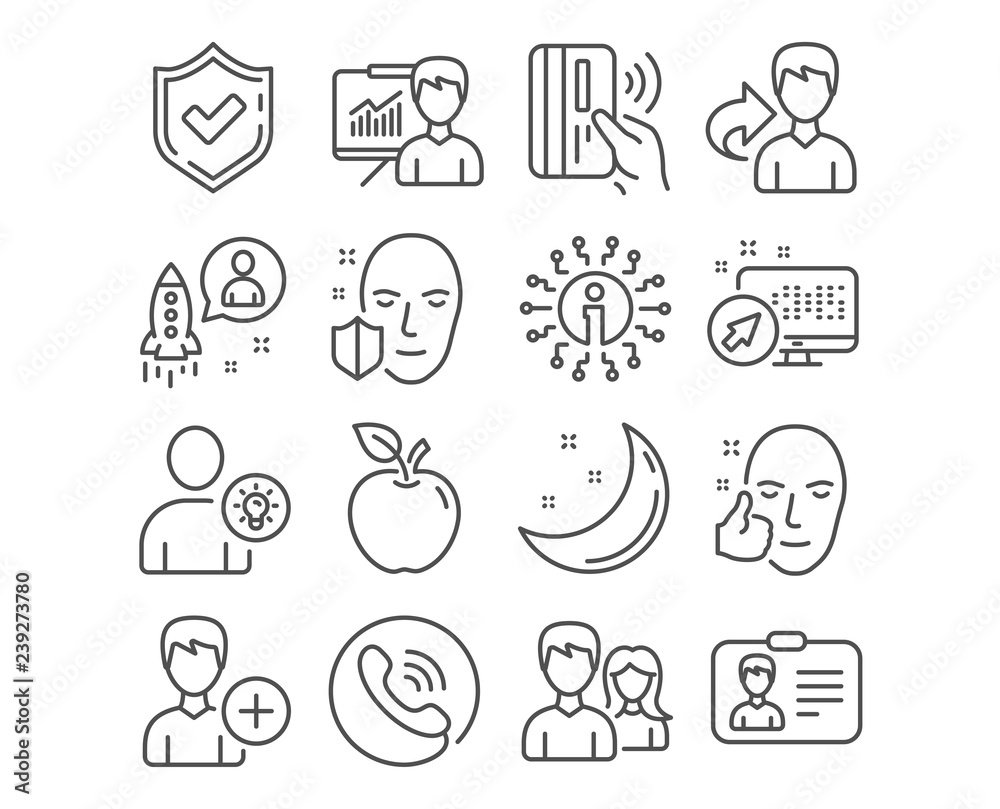 Set of Face protection, Healthy face and Couple icons. Contactless payment, Startup and Add person signs. User idea, Presentation and Identification card symbols. Vector Set of Face protection, Healthy face and Couple icons. Contactless payment, Startup and Add person signs. User idea, Presentation and Identification card symbols. Vector