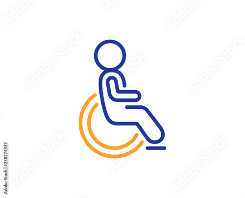 Disabled line icon. Handicapped wheelchair sign. Person transportation symbol. Colorful outline concept. Blue and orange thin line color icon. Disabled Vector