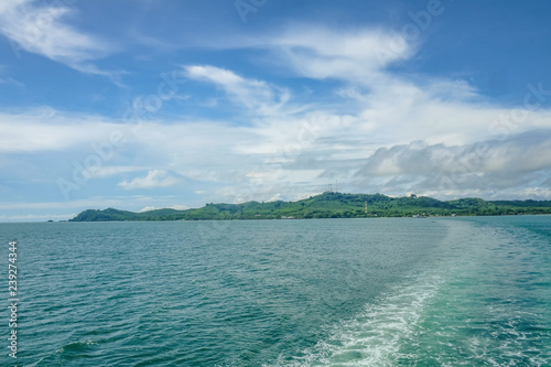 Ferry Cross the sea to Koh chang with Cloudy sky in vacation time.Koh chang Trat Thailand