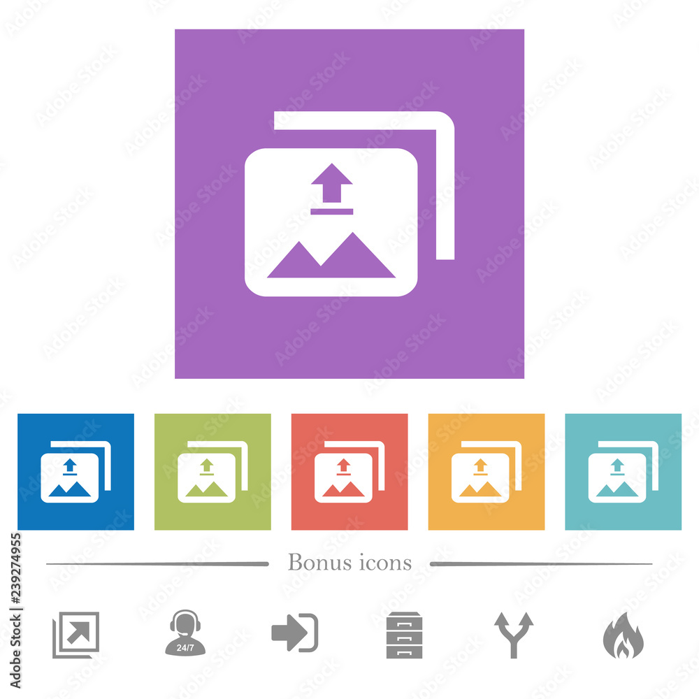 Upload multiple images flat white icons in square backgrounds Upload multiple images flat white icons in square backgrounds