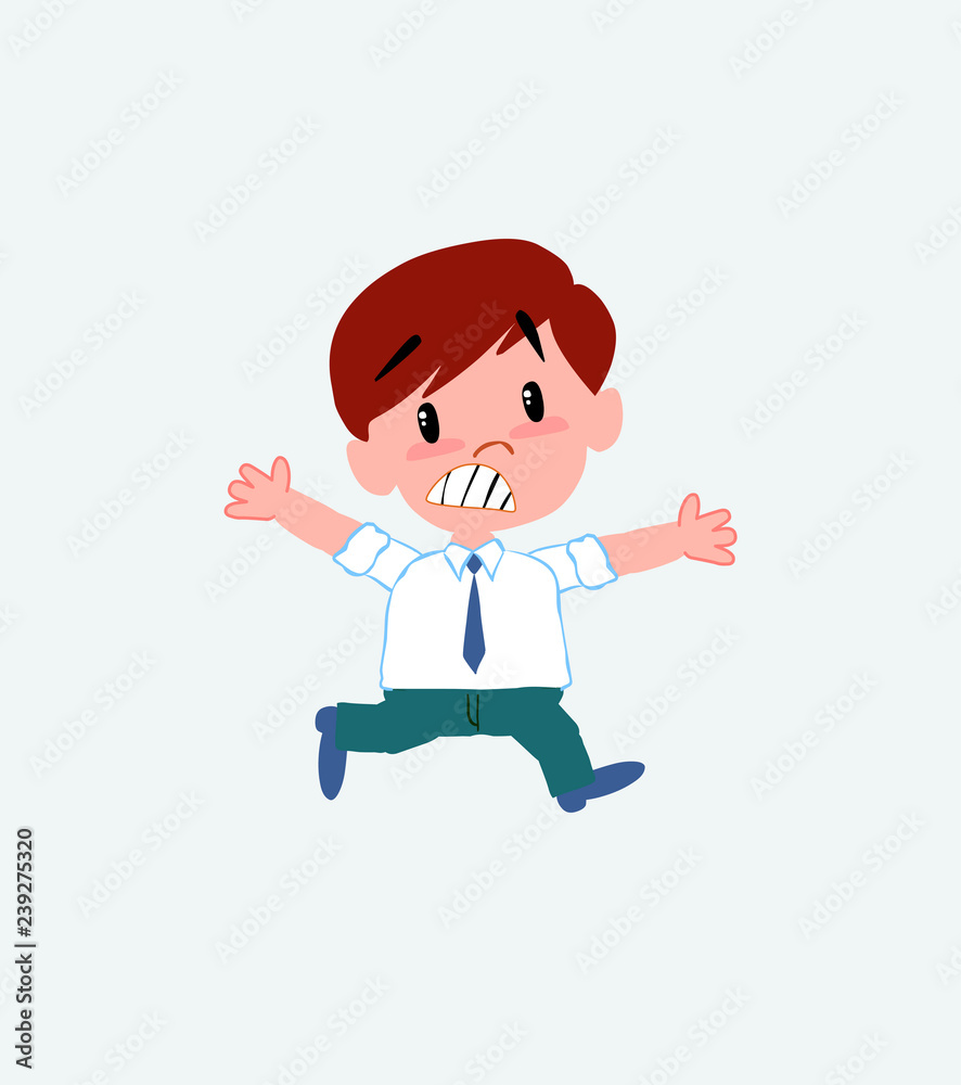Businessman in casual style running terrified. Businessman in casual style running terrified.