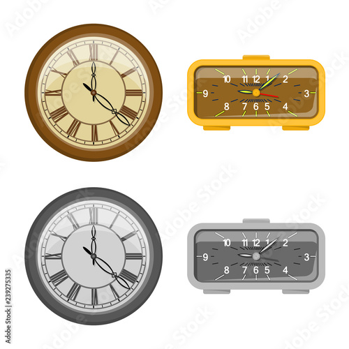 Vector design of clock and time logo. Set of clock and circle stock symbol for web.