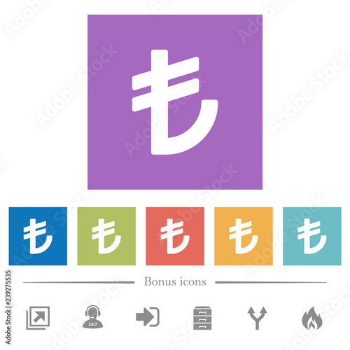Turkish Lira sign flat white icons in square backgrounds