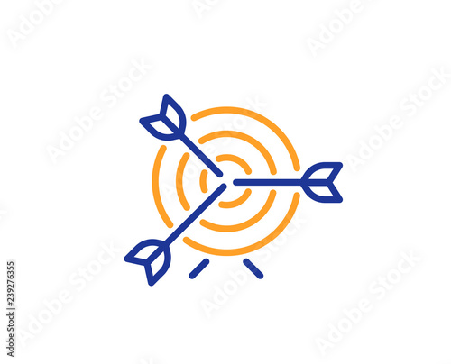 Target line icon. Marketing targeting strategy symbol. Aim with arrows sign. Colorful outline concept. Blue and orange thin line color icon. Target Vector